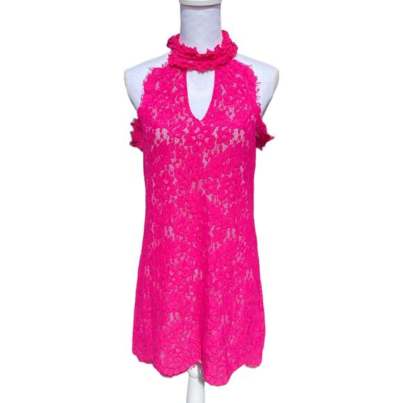 Sugarlips Pink Lace Dress Women's Size Extra Small Tie Neck - Picture 4 of 11